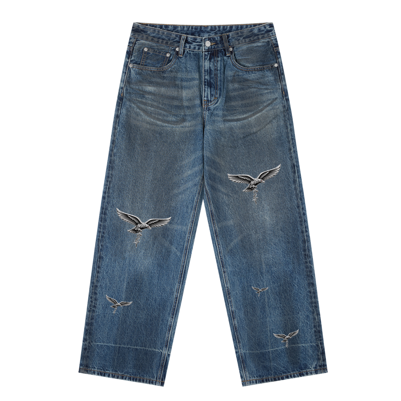 Vintage Wash Baggy Denim Jeans