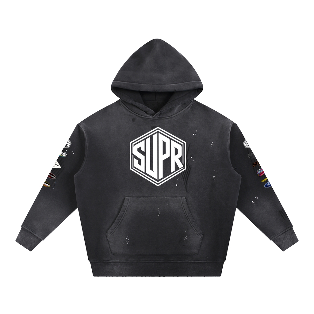 Vintage Washed Frayed Fleece Hoodie 360gsm
