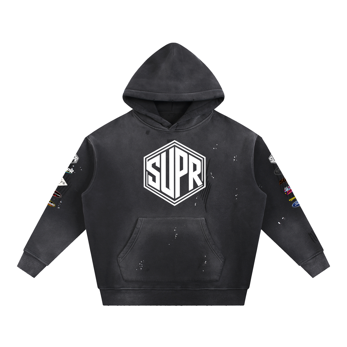 Vintage Washed Frayed Fleece Hoodie 360gsm
